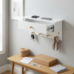 Narrow Wall Mounted Shelf with Peg Rail and Drawer